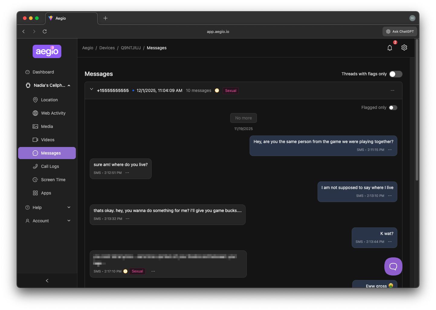 Messages conversations list Messages conversations list